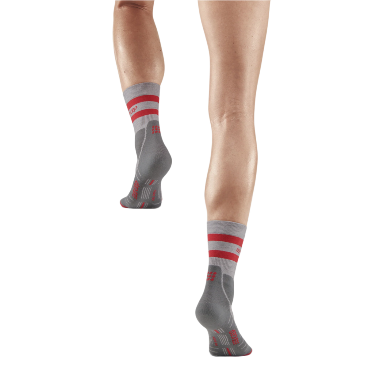 Hiking 80s Mid Cut Compression Socks, Women, Light Grey/Red