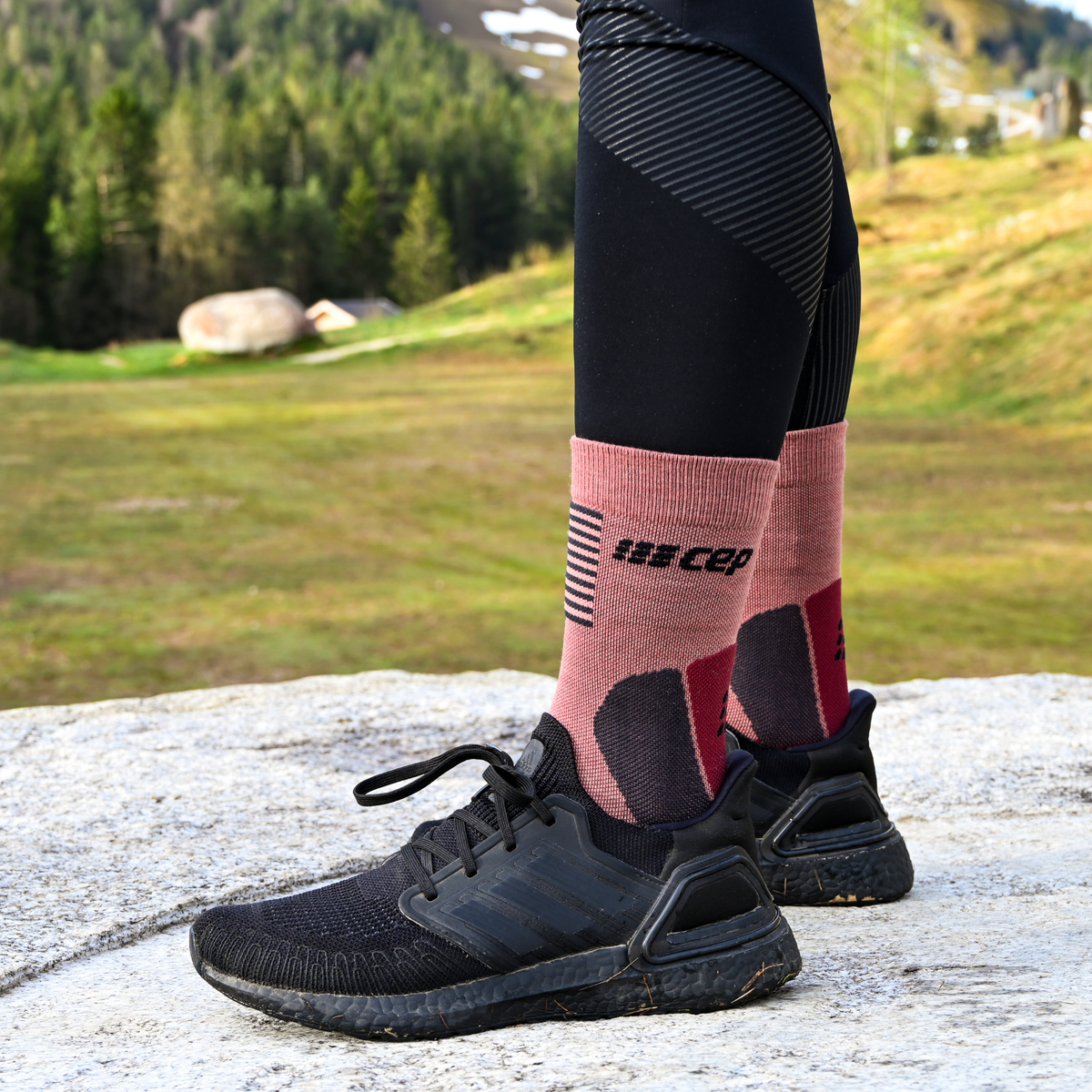 Cold Weather Mid Cut Compression Socks, Women, Rose, close-up detail