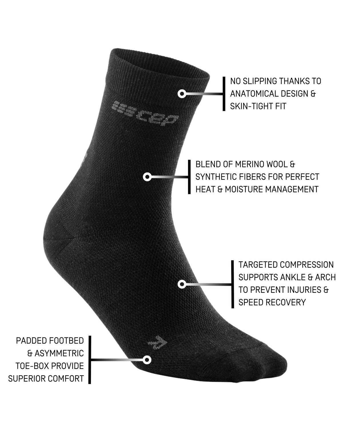Allday Merino Mid Cut Compression Socks, Men, Anthracite