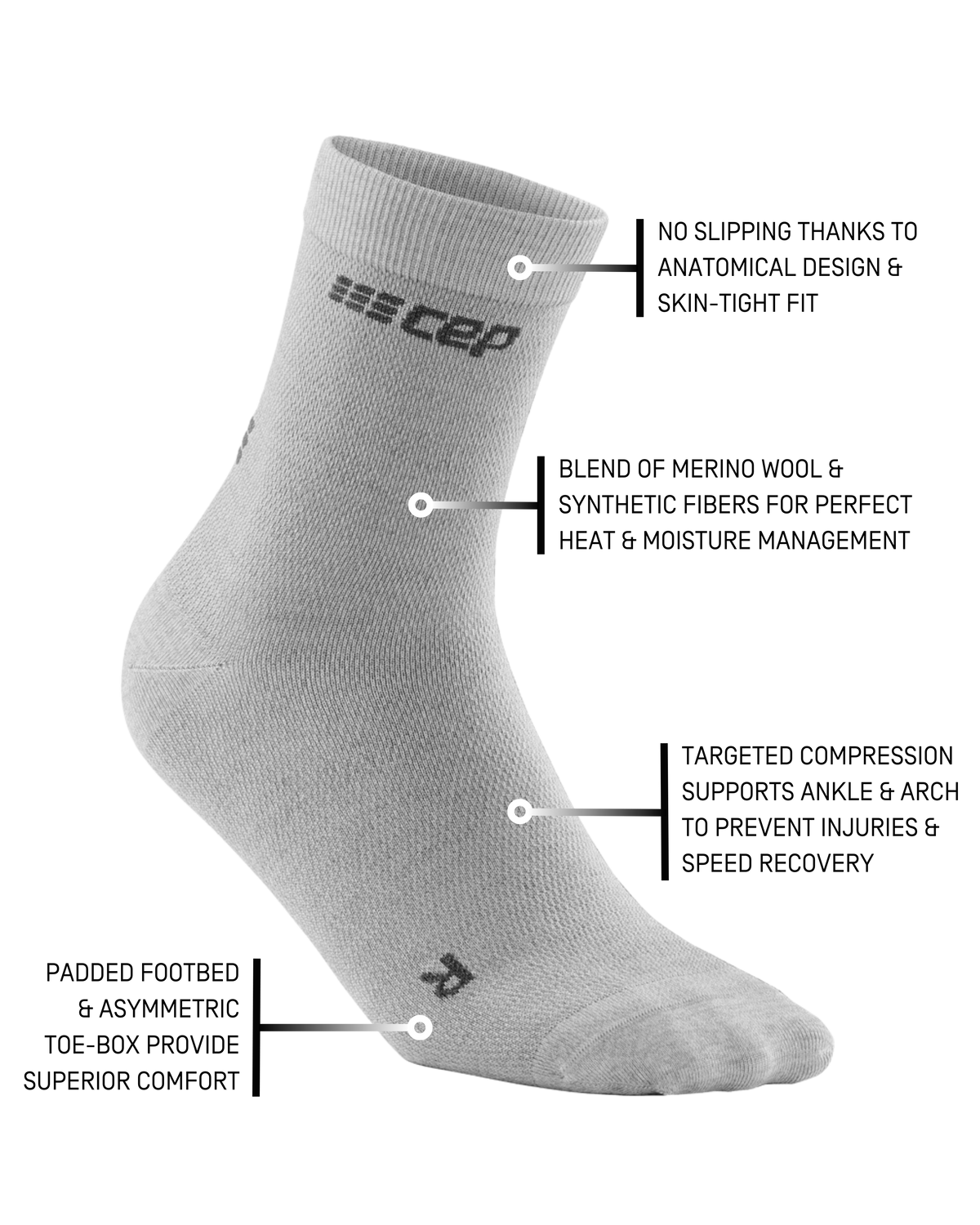 Allday Merino Mid Cut Compression Socks, Men, Light Grey