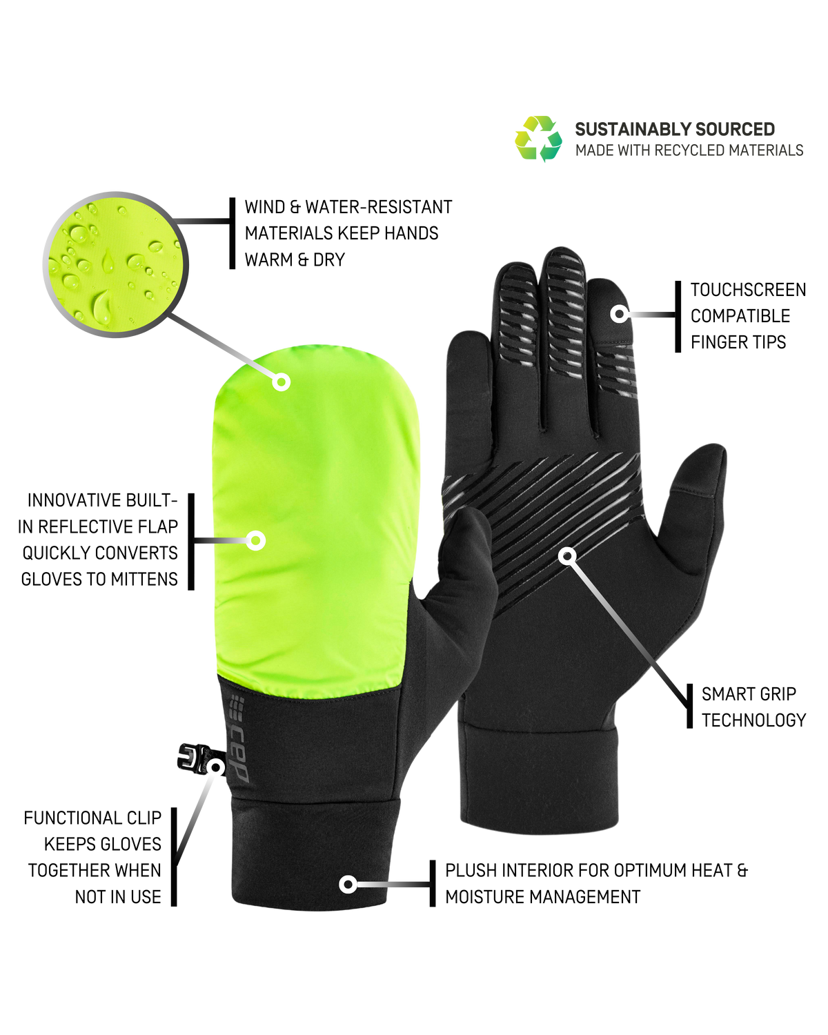 Cold Weather 2-in-1 Gloves, Neon Yellow/Black
