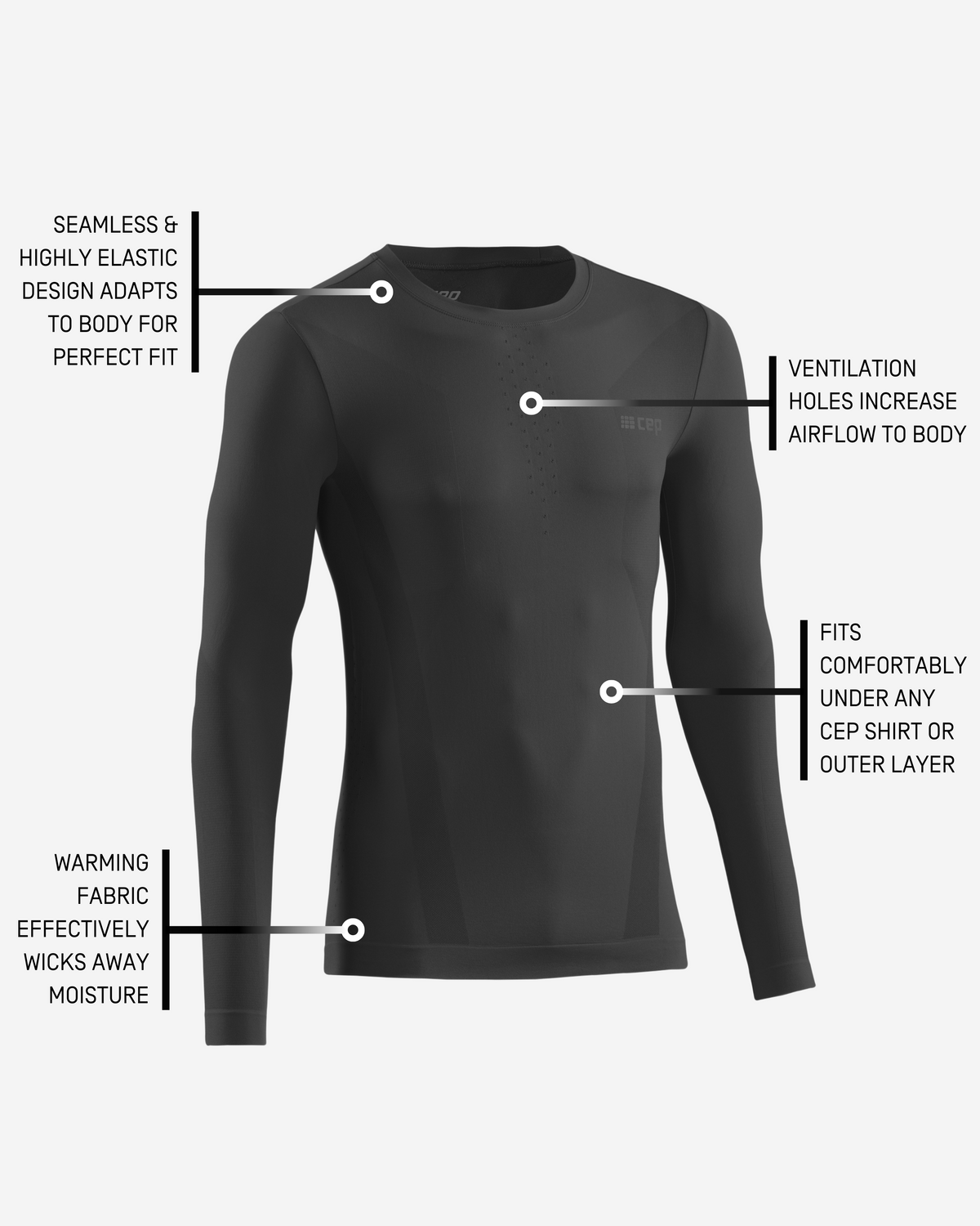 Cold Weather Long Sleeve Base Shirt, Men, Black