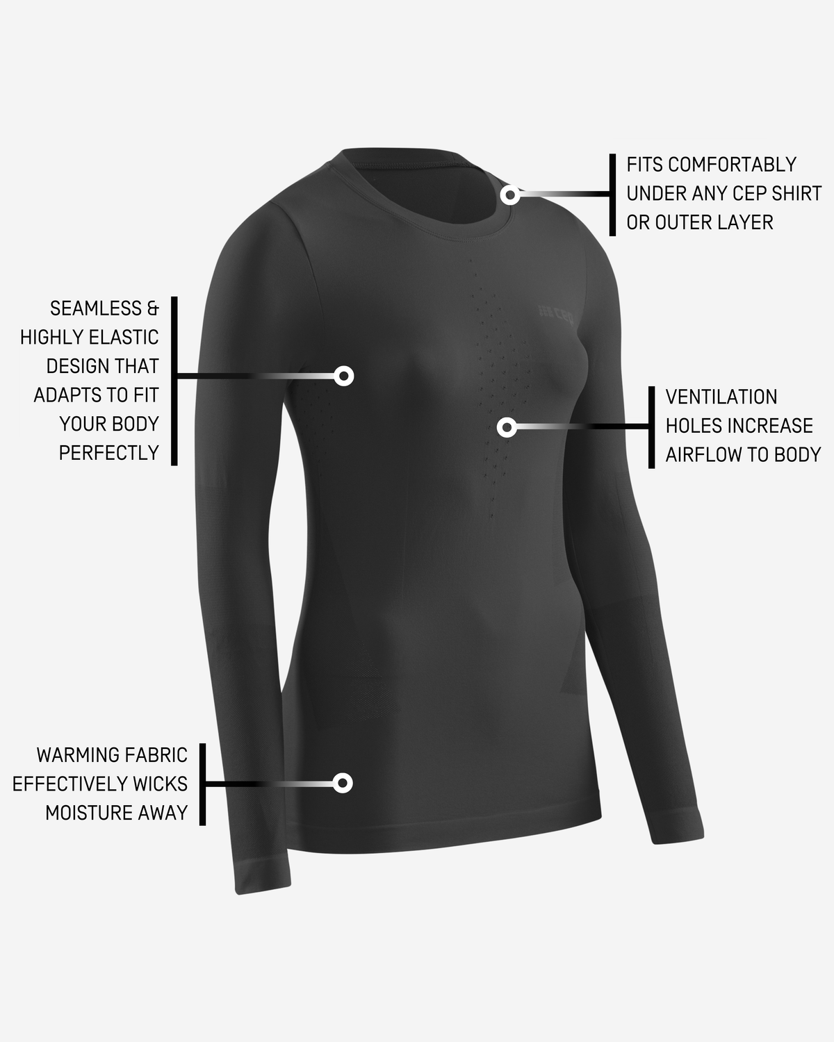 Cold Weather Long Sleeve Base Shirt, Women, Black