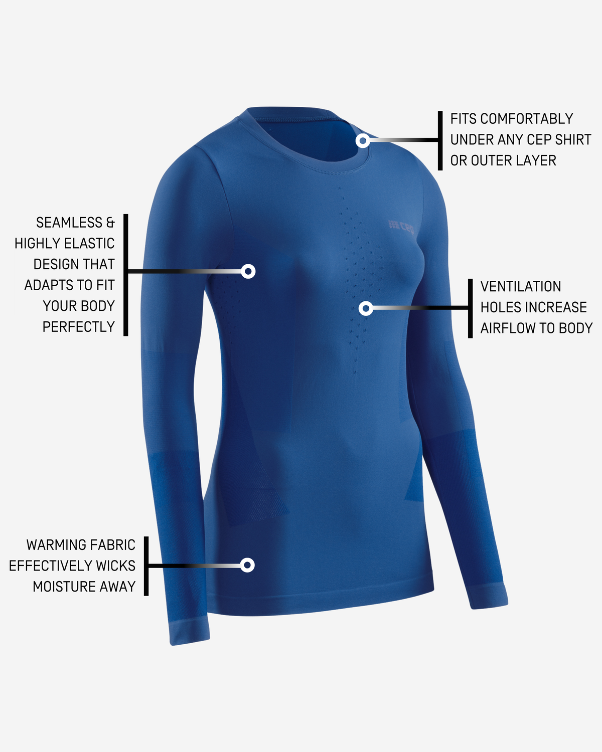 Cold Weather Long Sleeve Base Shirt, Women, Royal Blue