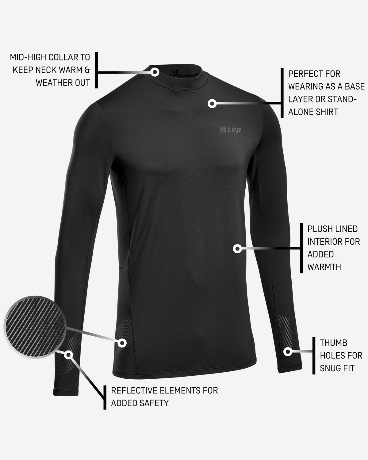 Cold Weather Long Sleeve Shirt, Men, Black