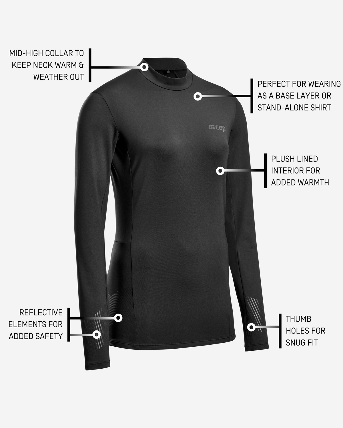 Cold Weather Long Sleeve Shirt, Women, Black