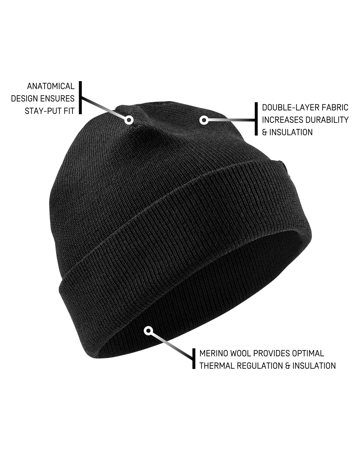 Cold Weather Merino PRO Beanie, Black Merino