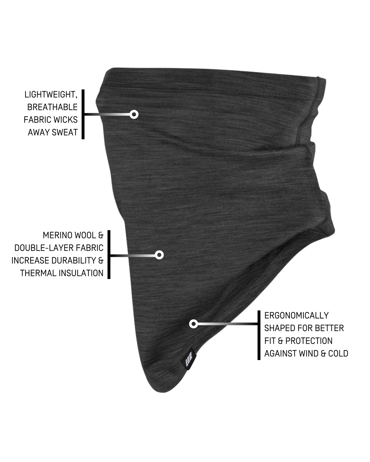 Cold Weather Merino Neck Warmer, Black