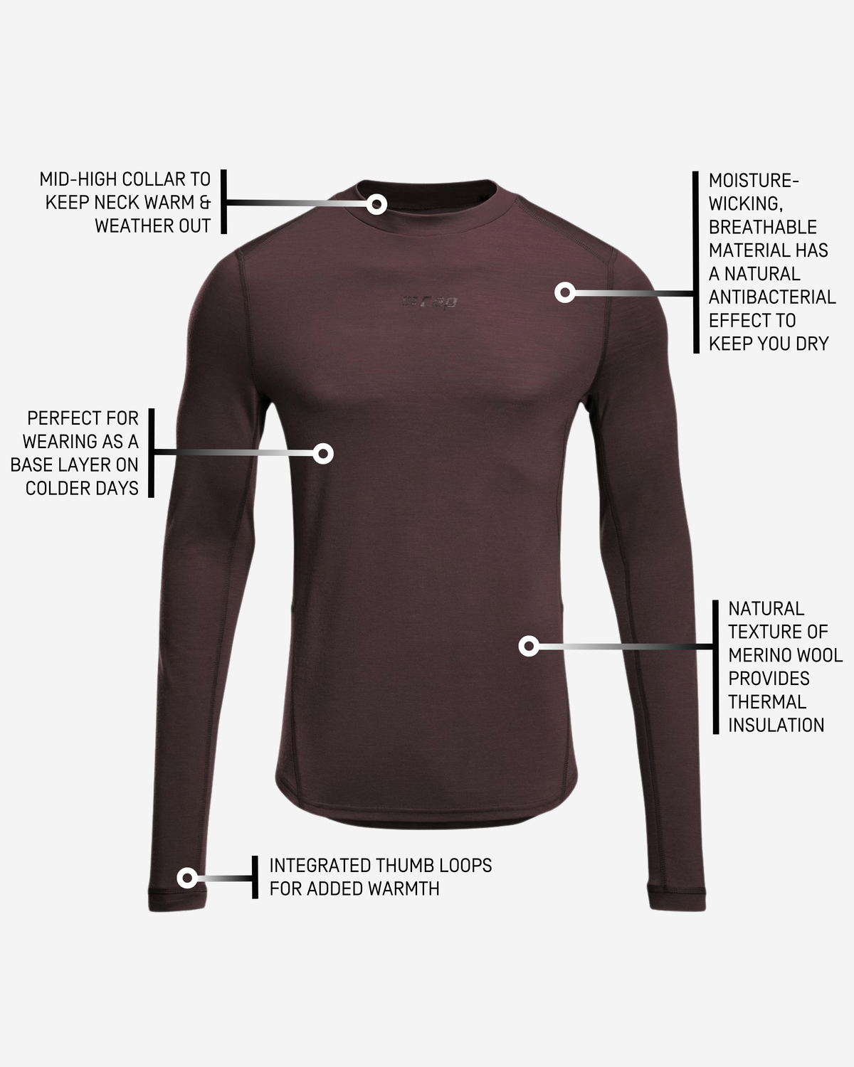 Cold Weather Merino Long Sleeve Shirt, Men, Aubergine Merino