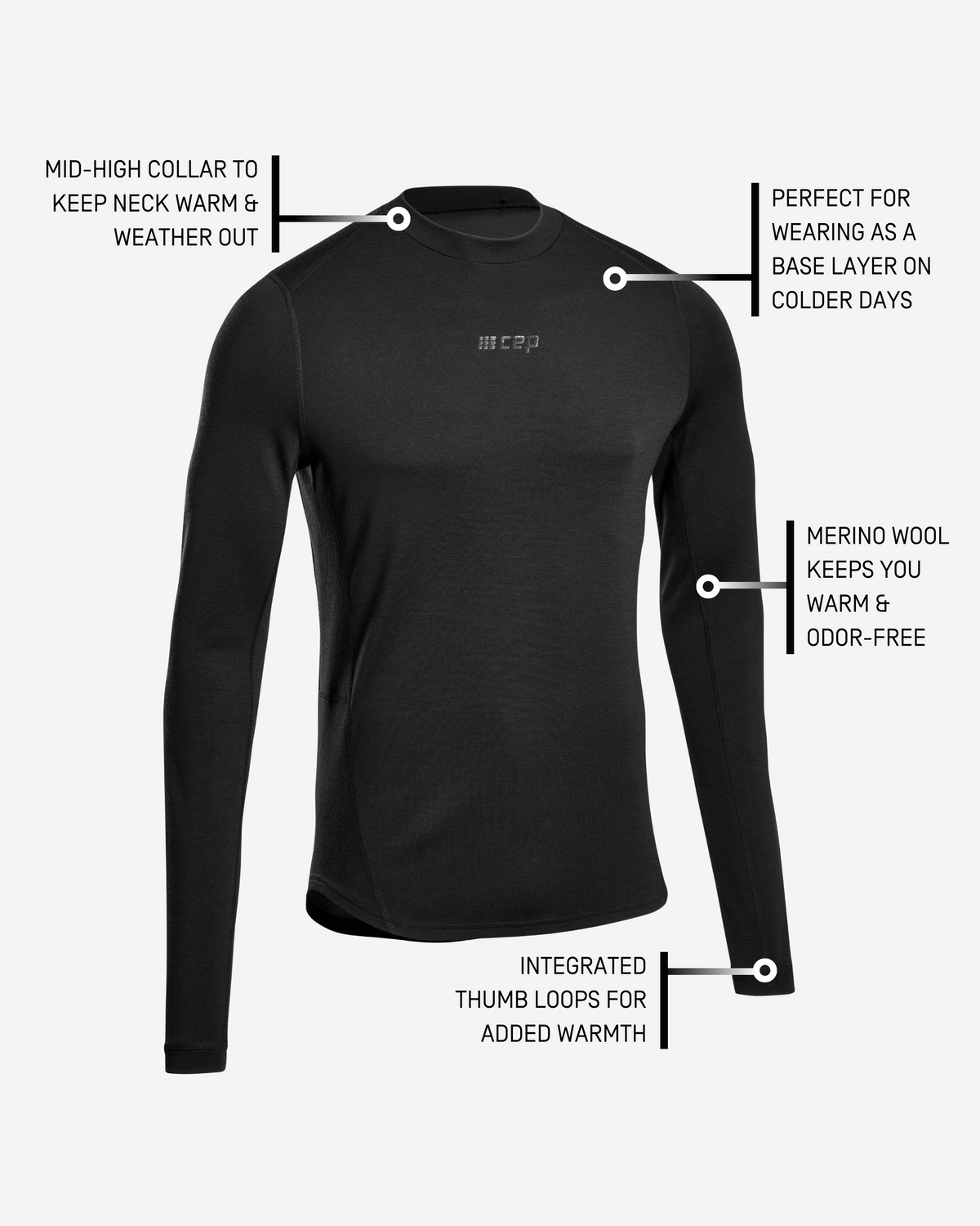 Cold Weather Merino Long Sleeve Shirt, Men, Black Merino