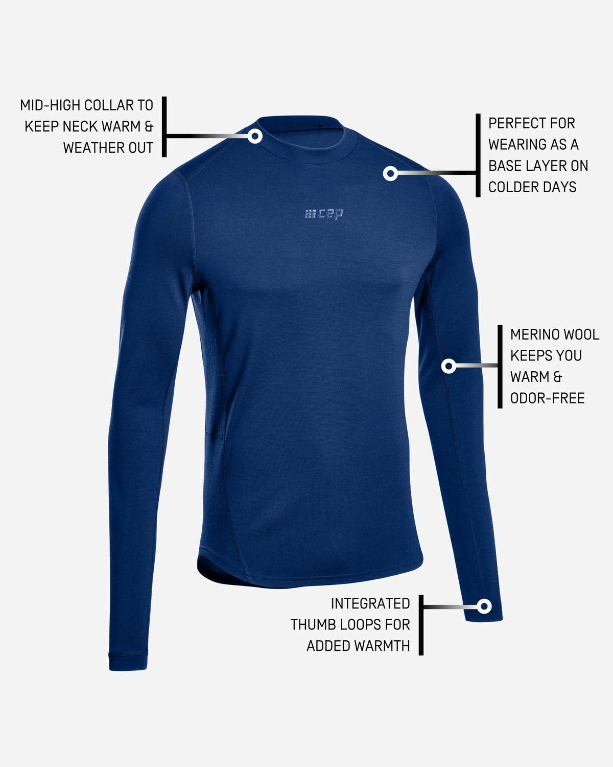Cold Weather Merino Long Sleeve Shirt, Men, Royal Blue Merino