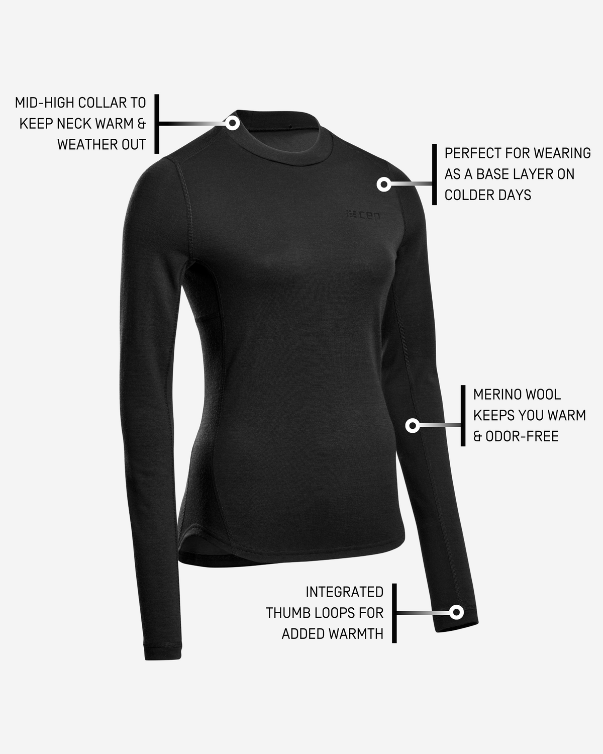 Cold Weather Merino Long Sleeve Shirt, Women, Black Merino