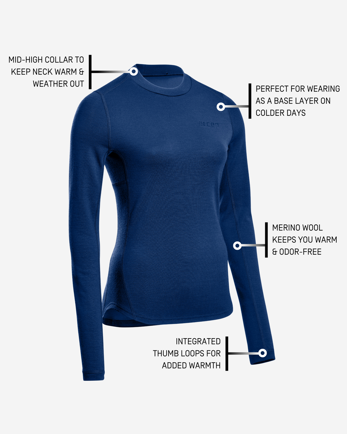 Cold Weather Merino Long Sleeve Shirt, Women, Royal Blue Merino