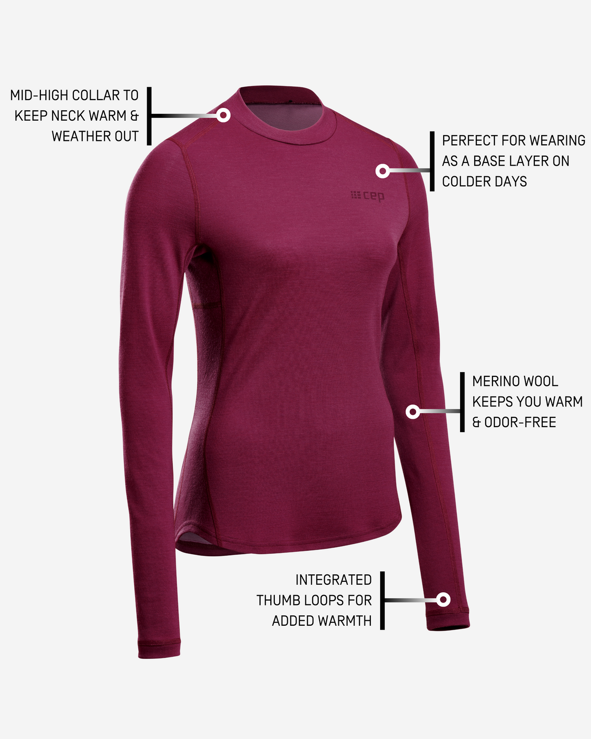 Cold Weather Merino Long Sleeve Shirt, Women, Purple Merino