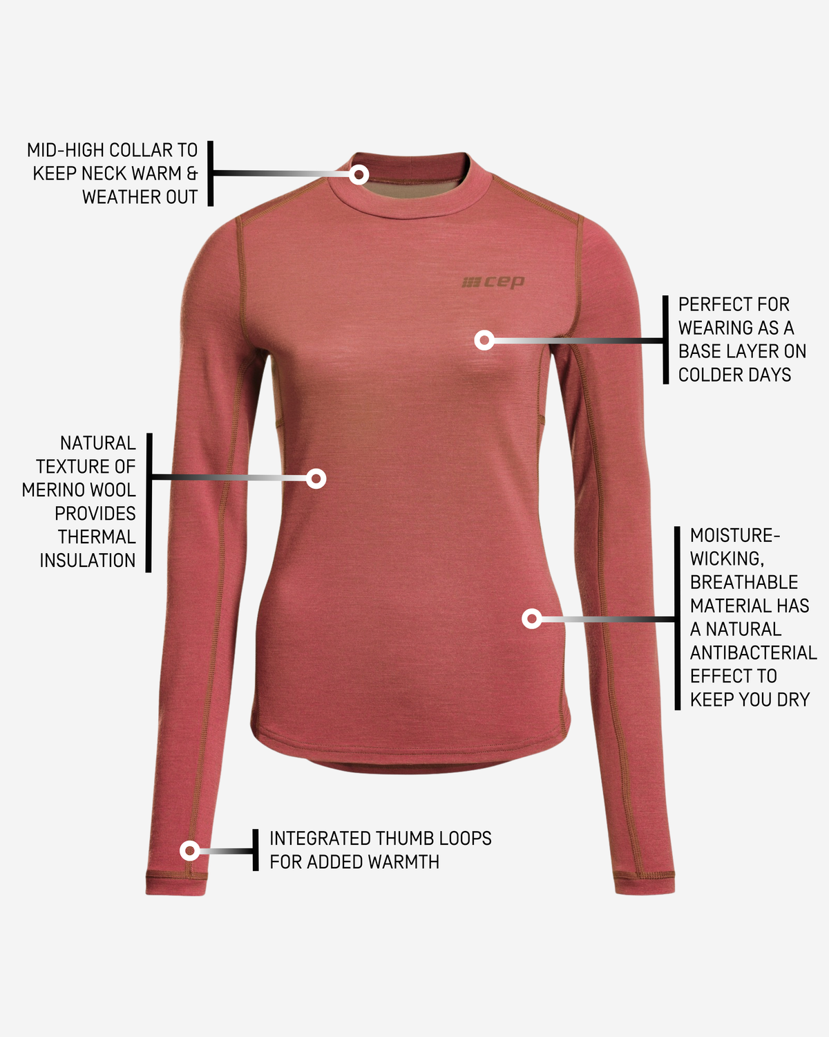 Cold Weather Merino Long Sleeve Shirt, Women, Rose Merino