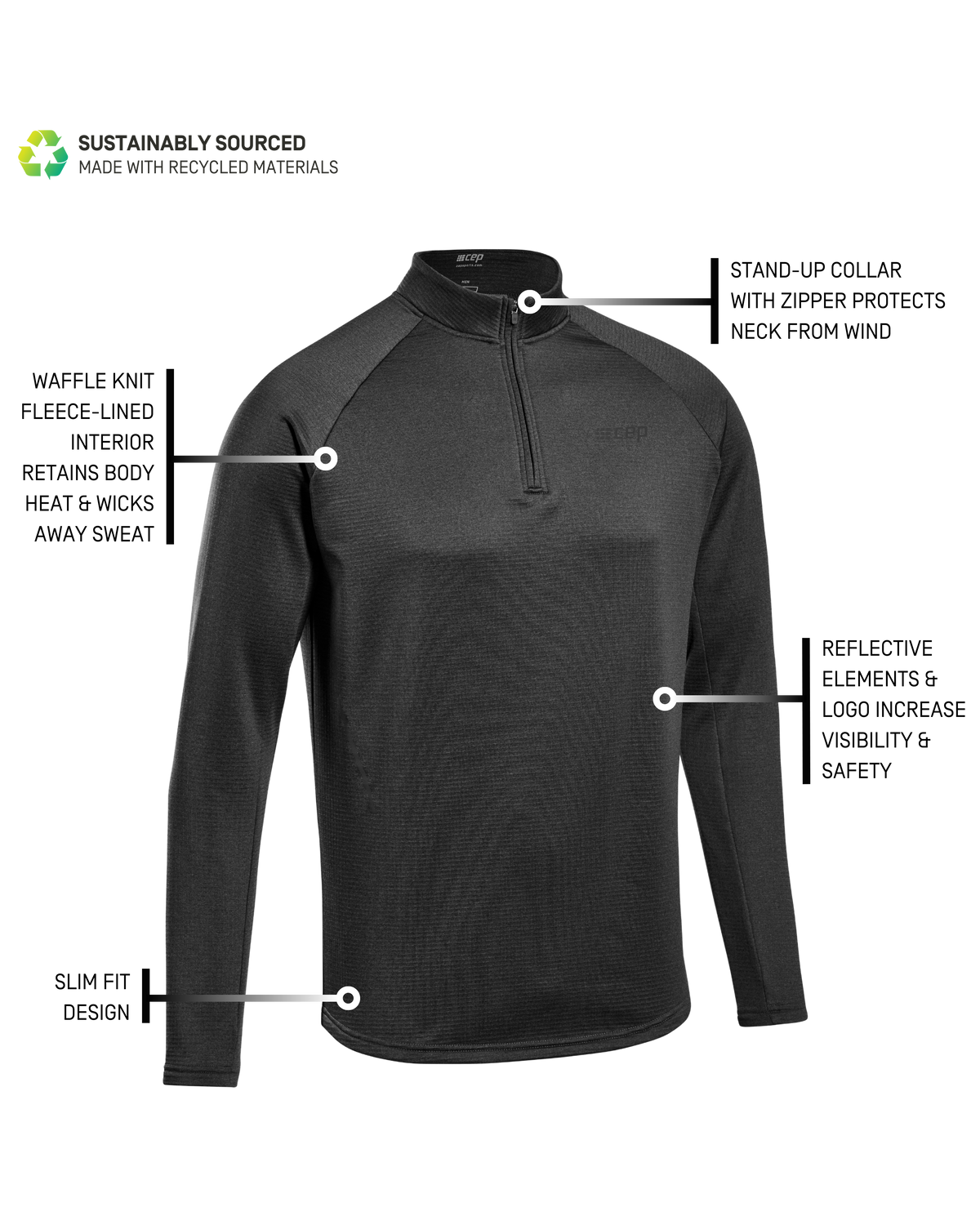Cold Weather Quarter Zip Pullover, Men, Black