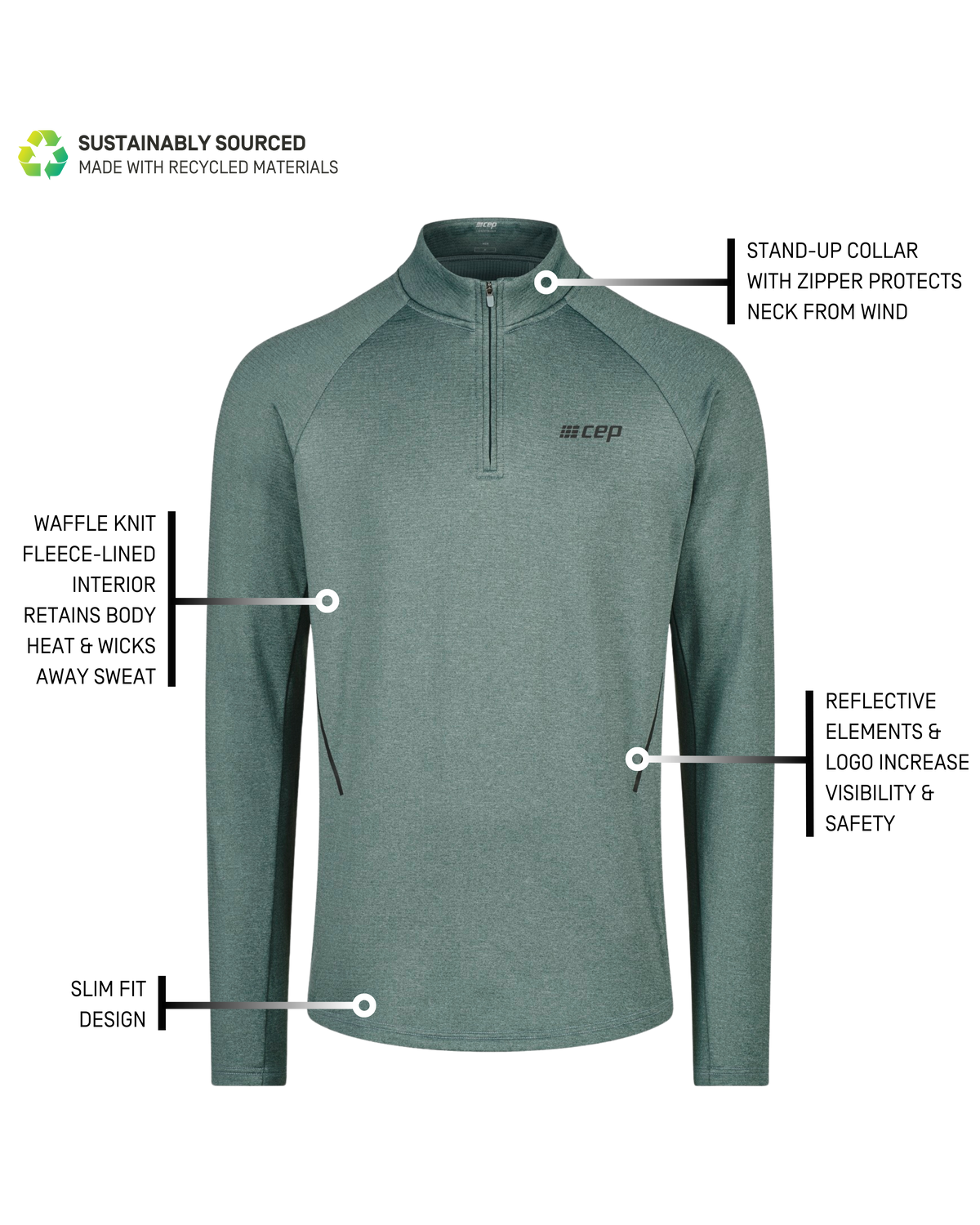 Cold Weather Quarter Zip Pullover, Men, Blue-Grey