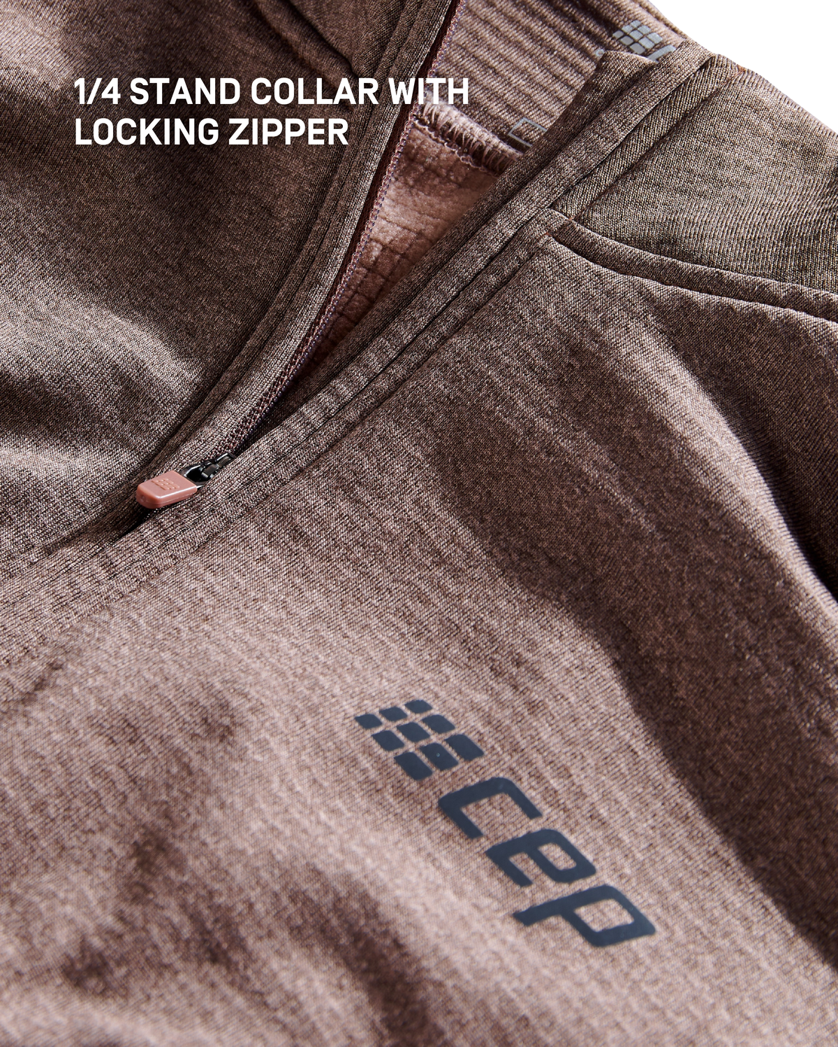 Cold Weather Quarter Zip Pullover, Men, Brown, close-up detail