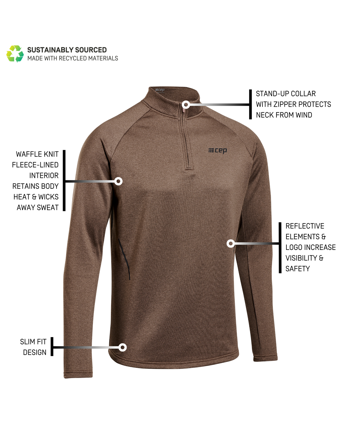 Cold Weather Quarter Zip Pullover, Men, Brown