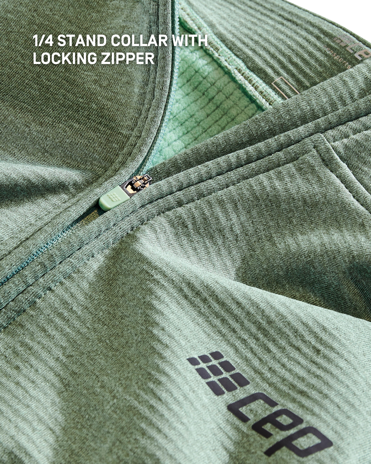 Cold Weather Quarter Zip Pullover, Men, Soft Green, close-up detail