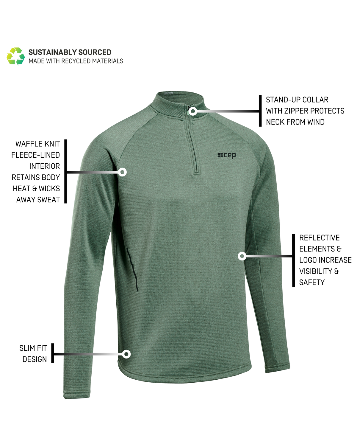 Cold Weather Quarter Zip Pullover, Men, Soft Green