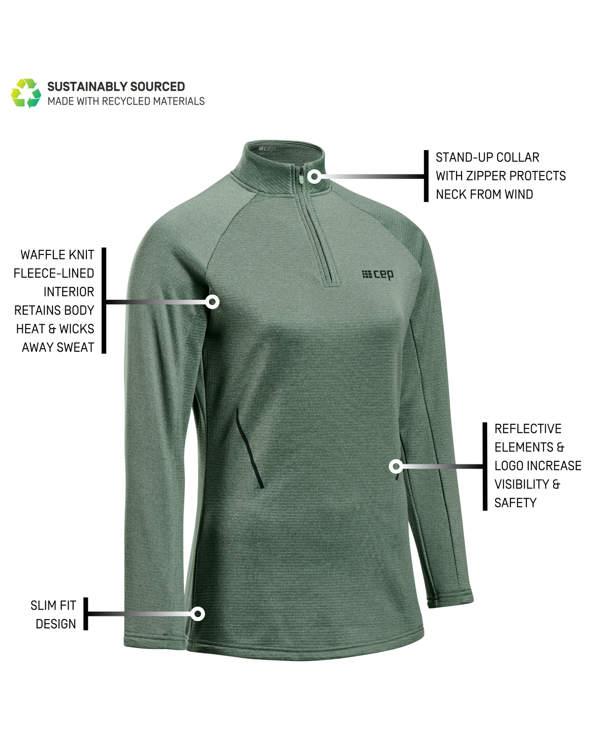 Cold Weather Quarter Zip Pullover, Women, Soft Green