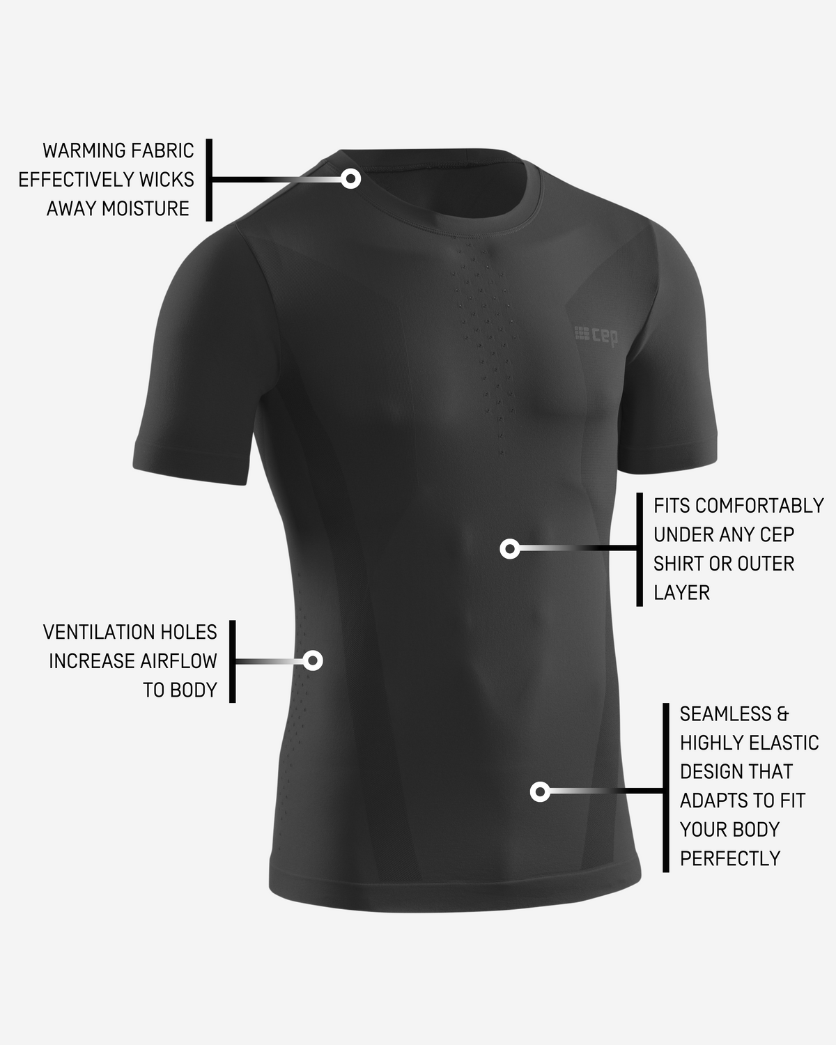 Cold Weather Short Sleeve Base Shirt, Men, Black
