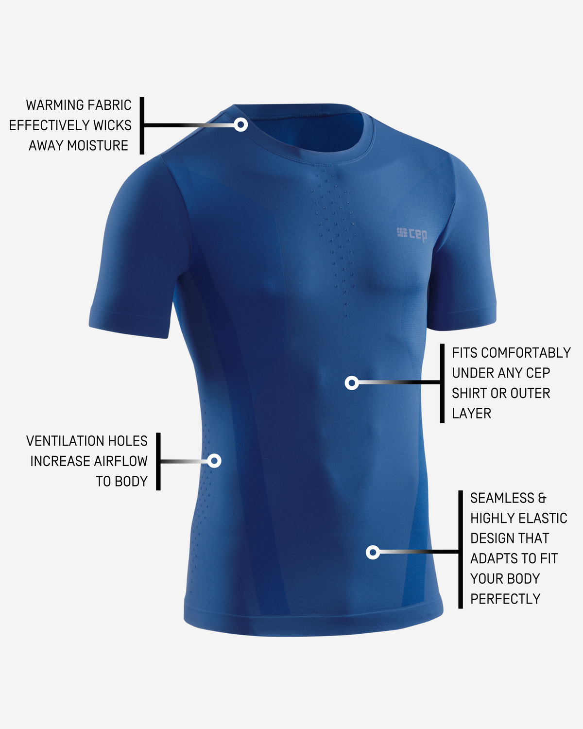Cold Weather Short Sleeve Base Shirt, Men, Royal Blue