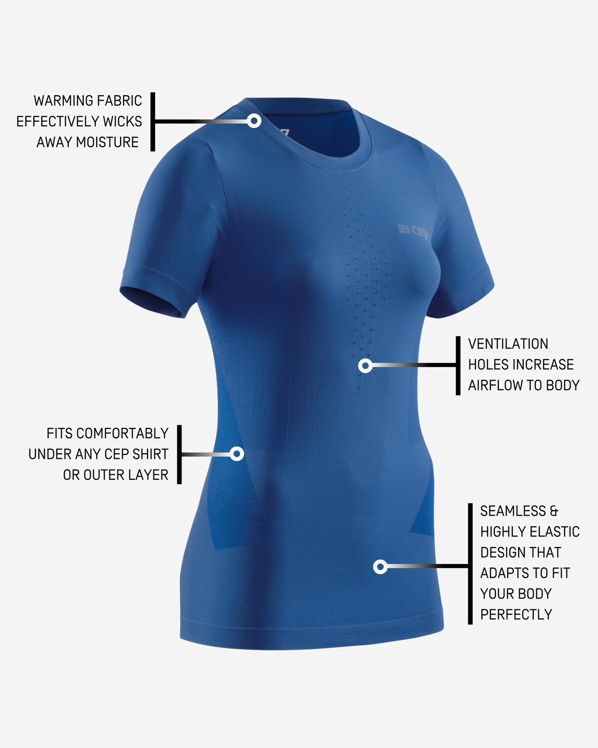 Cold Weather Short Sleeve Base Shirt, Women, Royal Blue