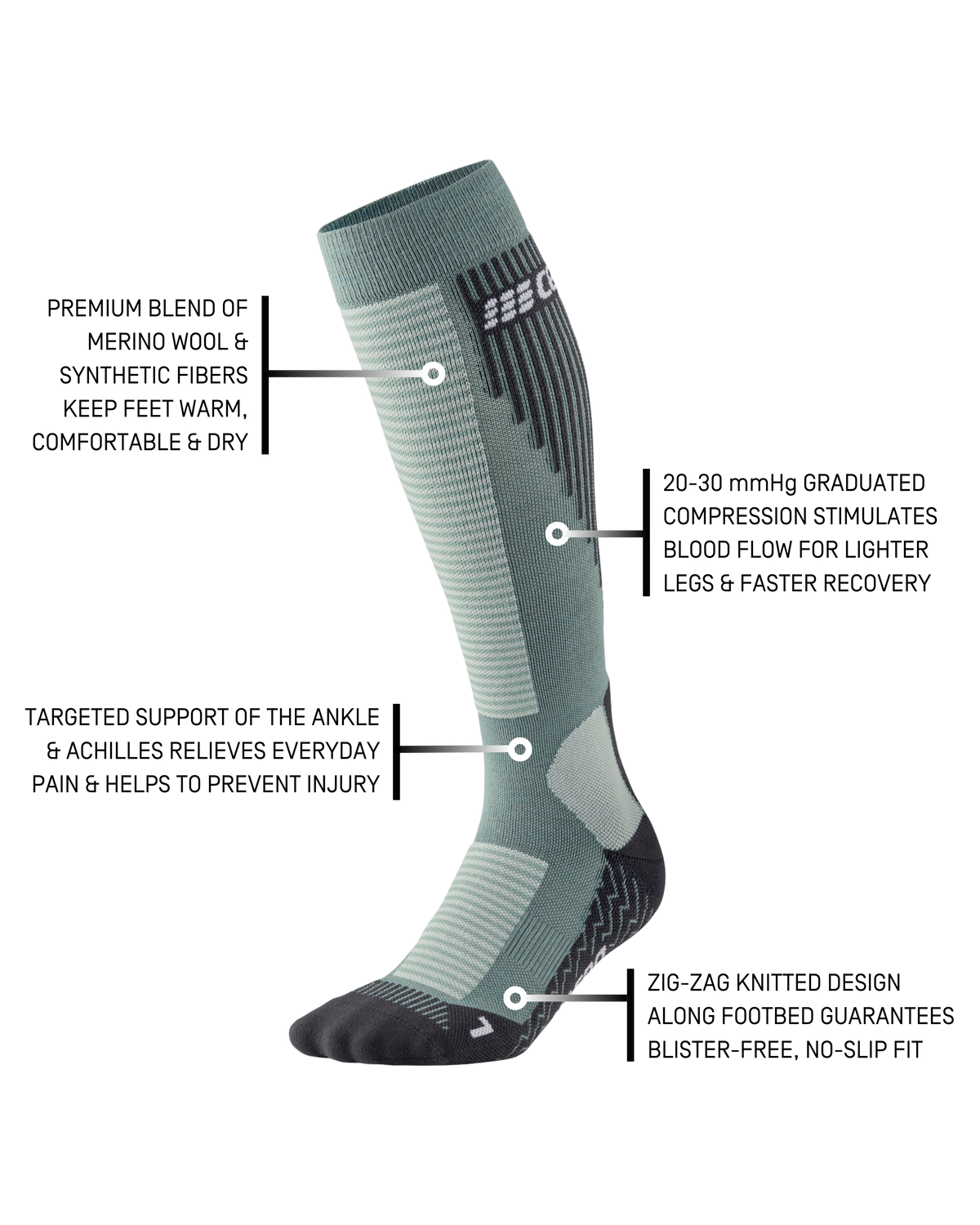 Cold Weather Tall Compression Socks, Women, Blue-Grey