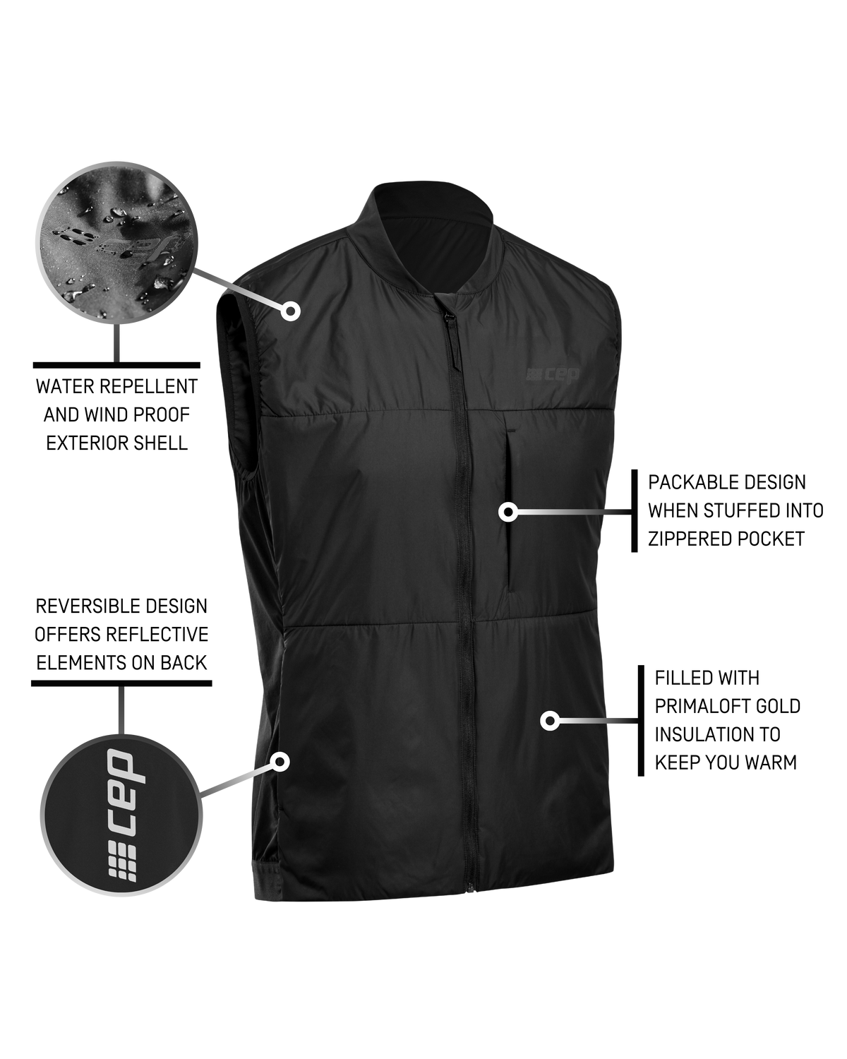 Cold Weather Reversible Vest, Men, Black
