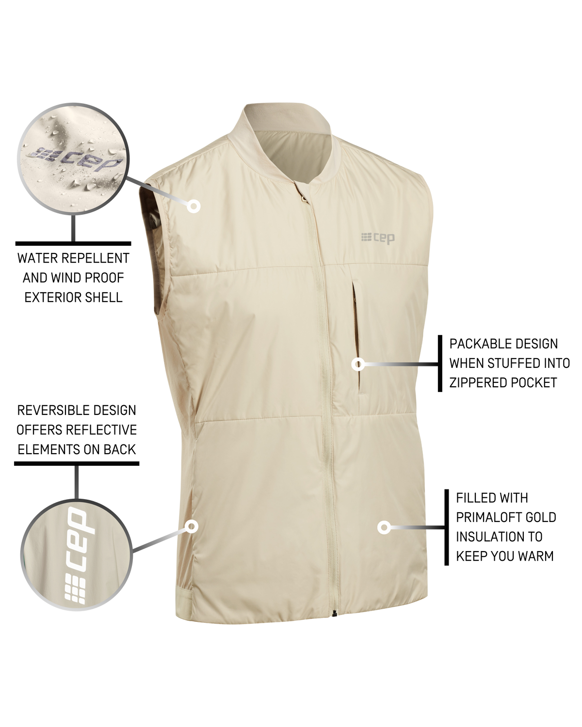 Cold Weather Reversible Vest, Men, Cream