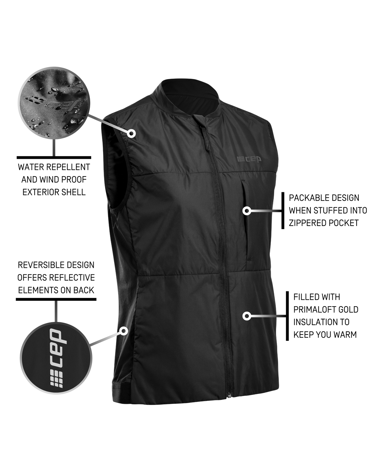 Cold Weather Reversible Vest, Women, Black