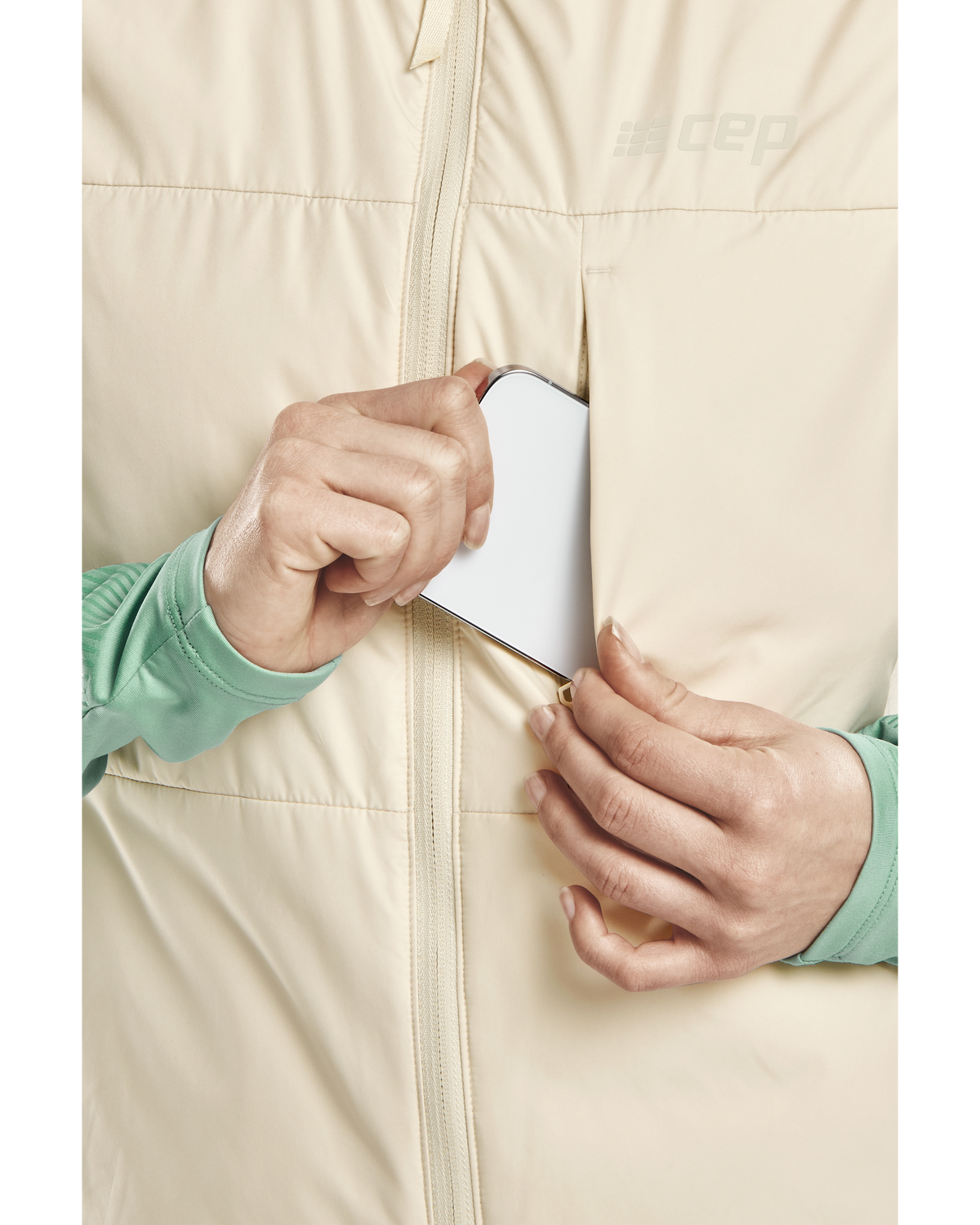Cold Weather Reversible Vest, Women, Cream, close-up detail