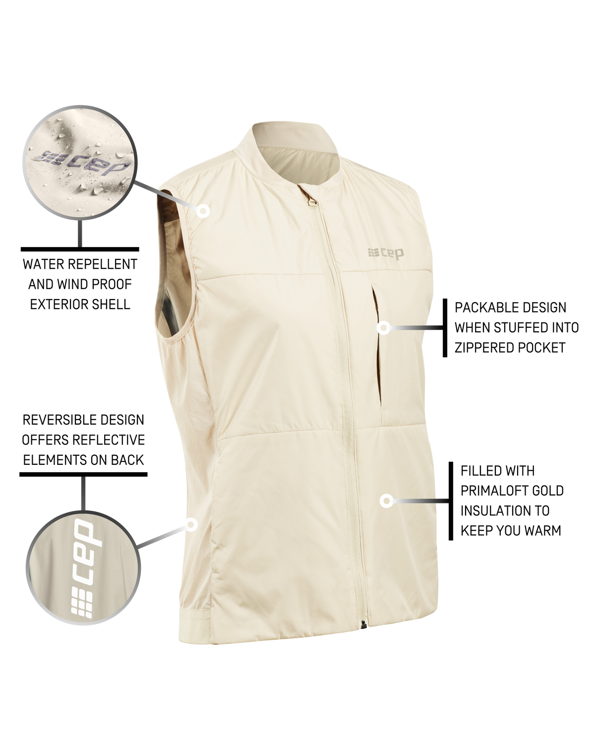 Cold Weather Reversible Vest, Women, Cream