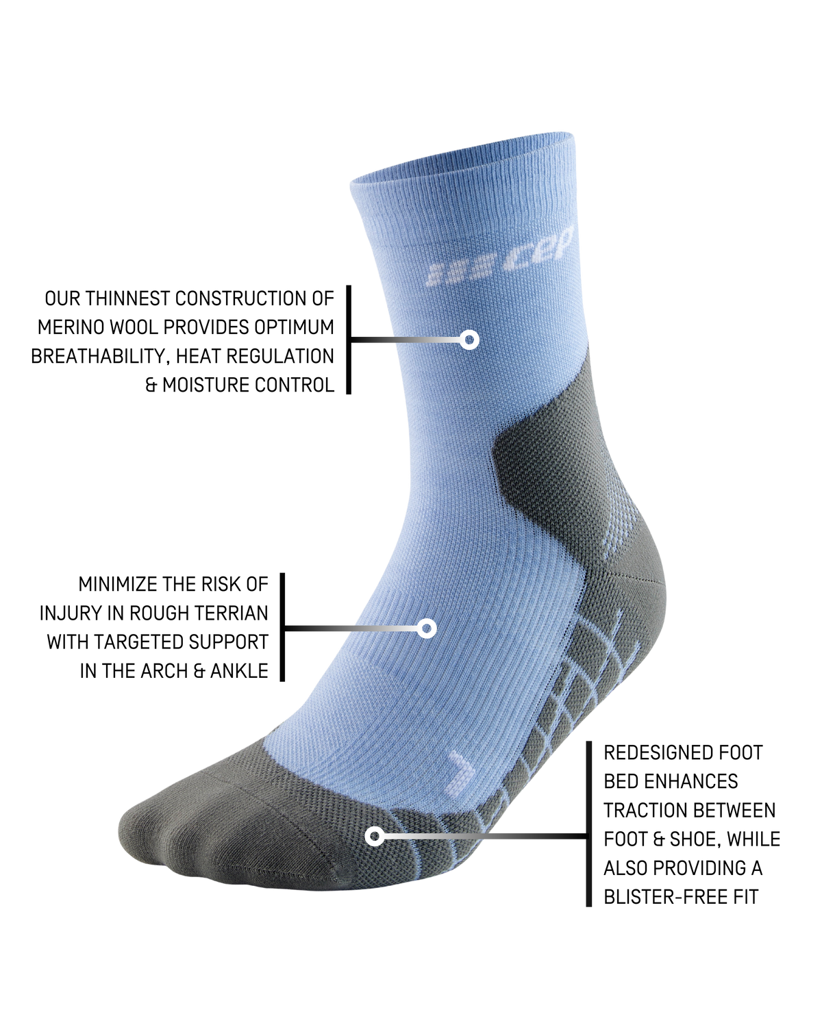Hiking Light Merino Mid Cut Compression Socks, Women, Sky Blue