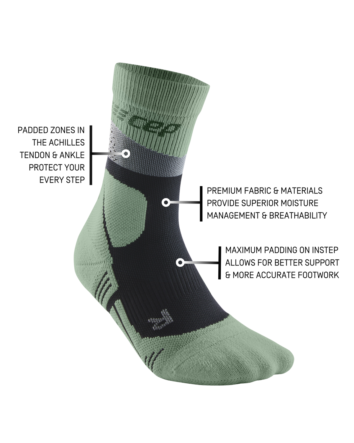 Hiking Max Cushion Mid Cut Compression Socks, Women, Grey/Mint