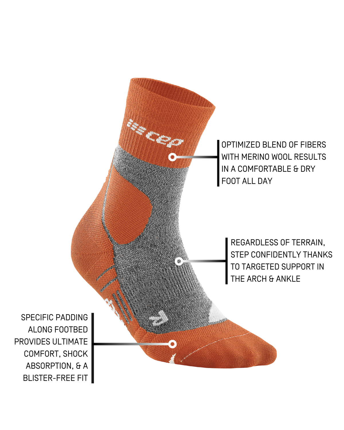 Hiking Merino Mid Cut Compression Socks, Women, Sunset/Grey