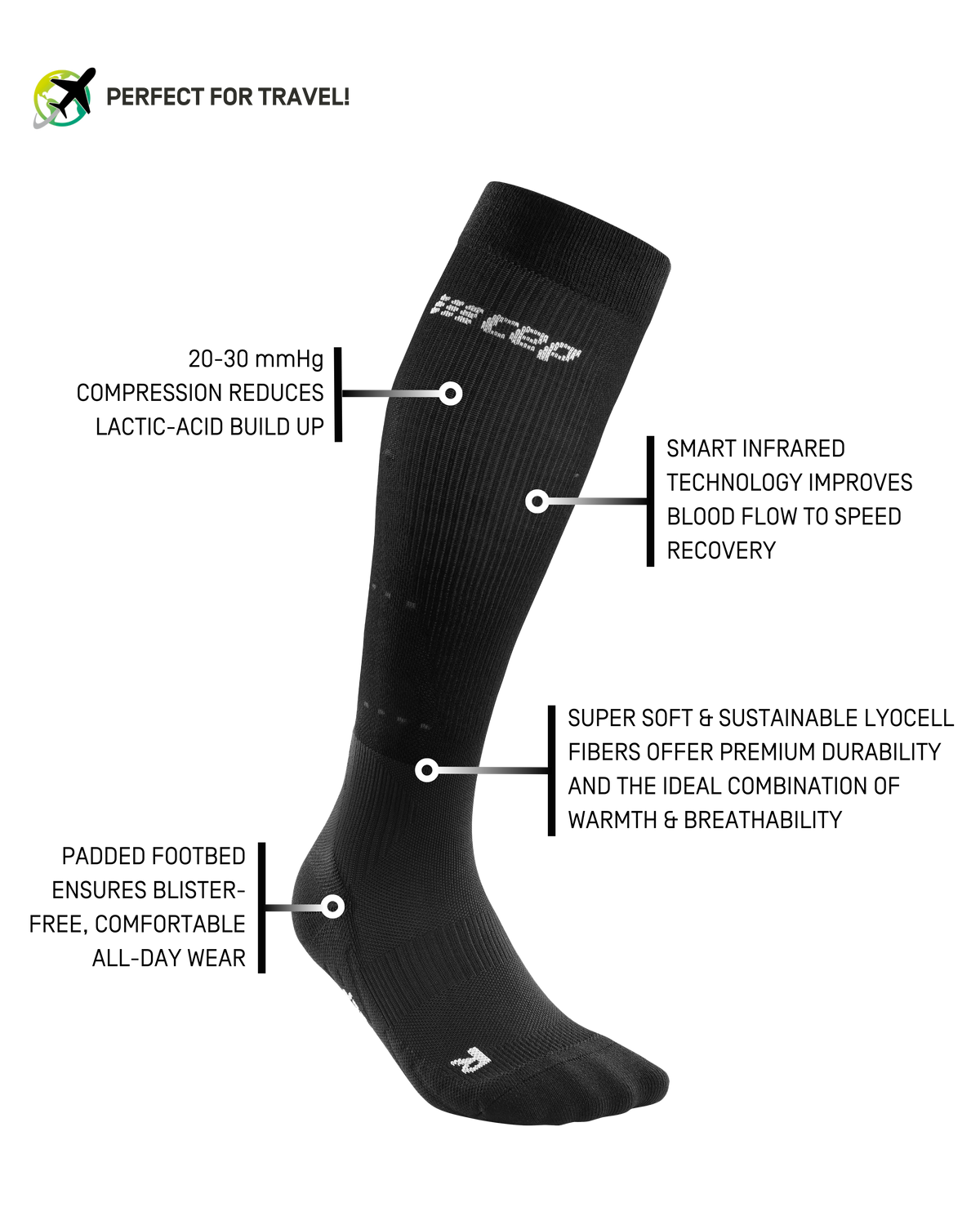 Infrared Recovery Compression Socks, Women, Black/Black