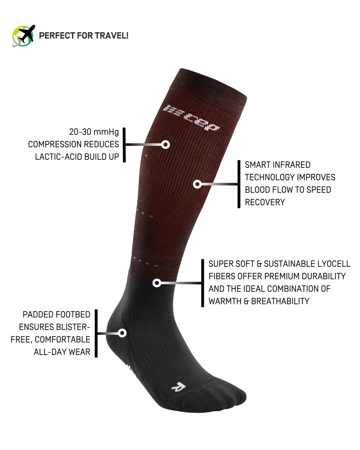 Infrared Recovery Compression Socks, Women, Black/Red