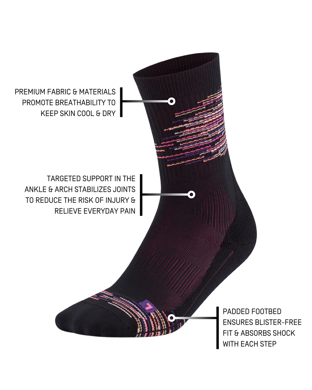 Paris Vibes Mid Cut Compression Socks, Women, Paris - Black/Purple