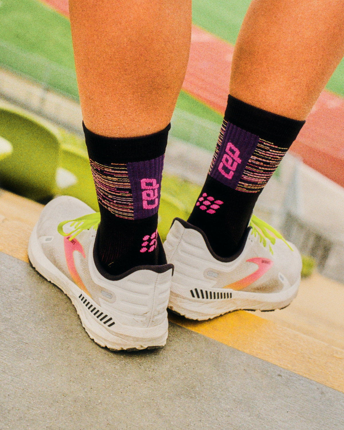 Paris Vibes Mid Cut Compression Socks, Women, Paris - Black/Purple, close-up detail