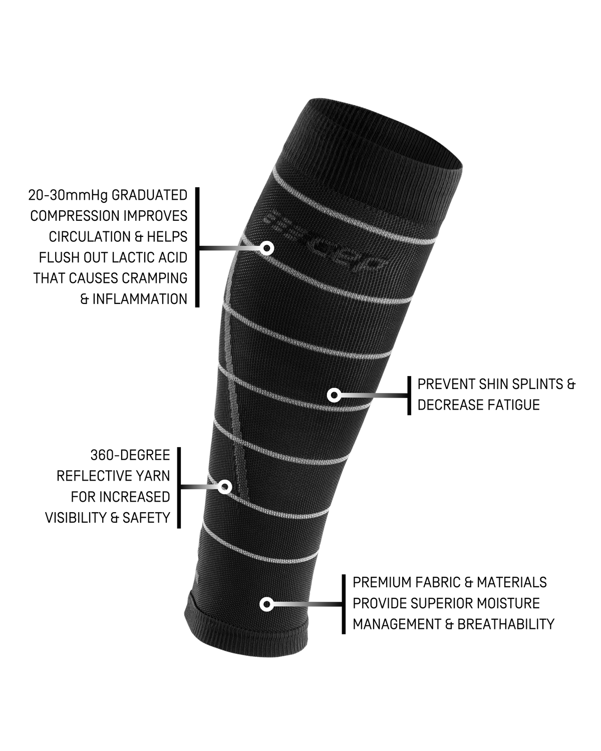 Reflective Compression Calf Sleeves, Men, Black/Silver