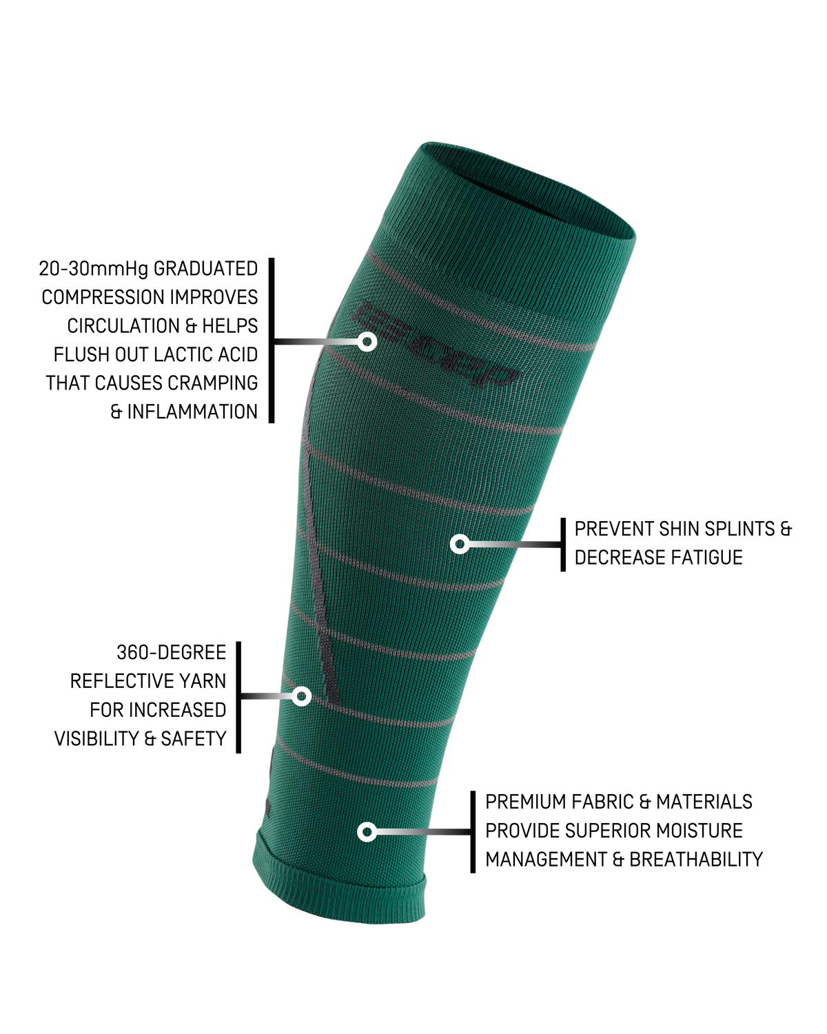 Reflective Compression Calf Sleeves, Men, Green/Silver
