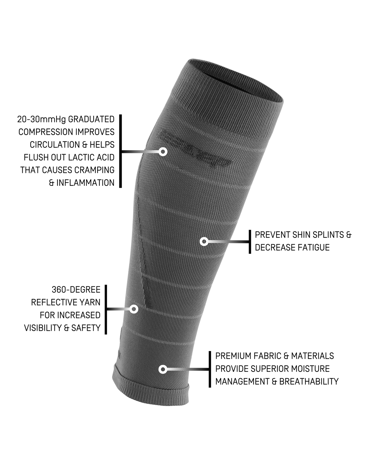 Reflective Compression Calf Sleeves, Men, Grey/Silver