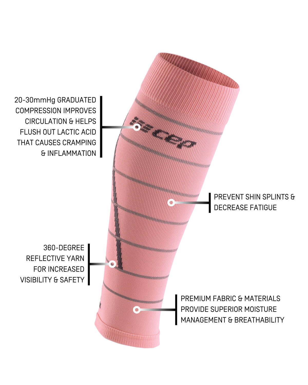 Reflective Compression Calf Sleeves, Women, Light Rose/Silver