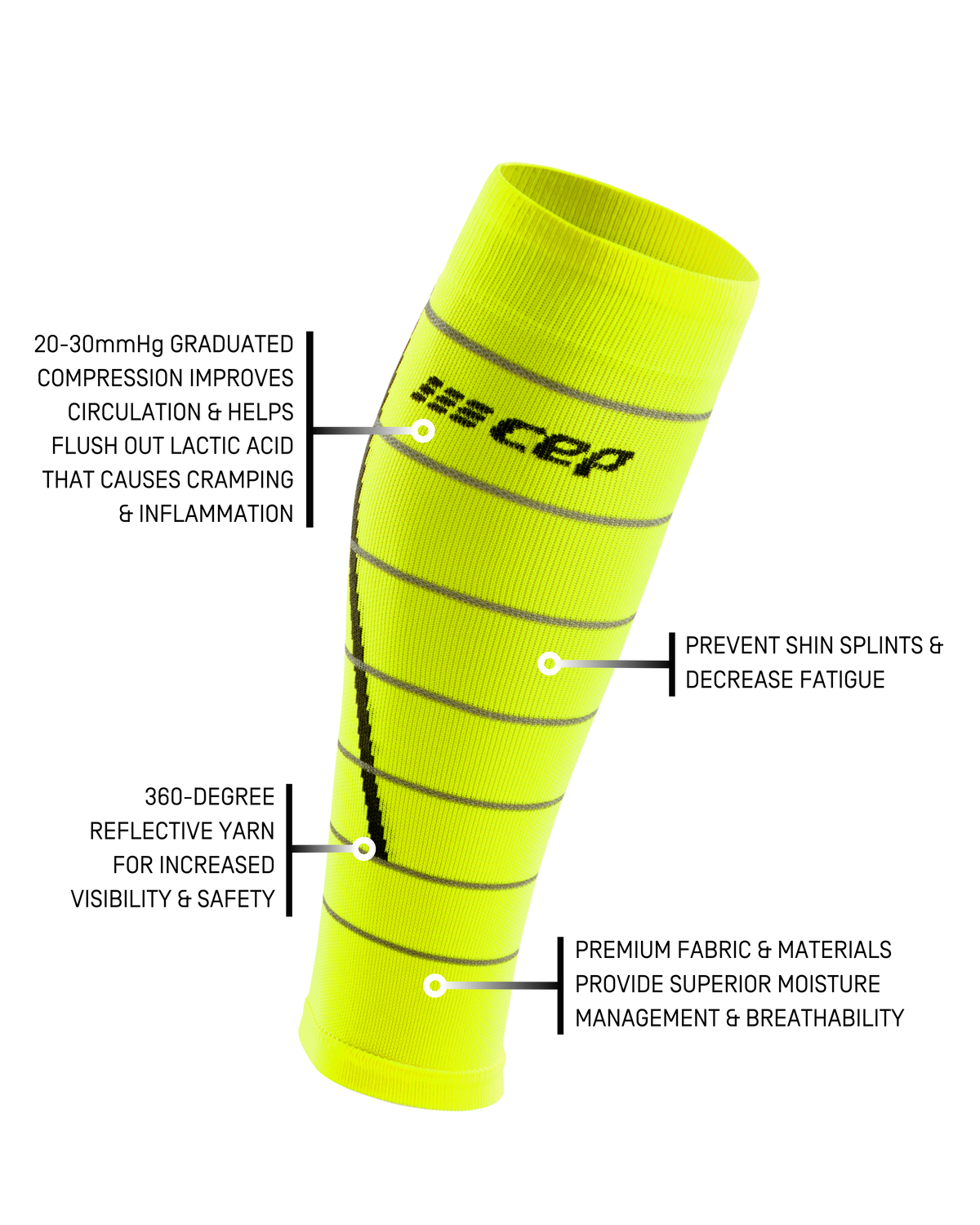 Reflective Compression Calf Sleeves, Men, Neon Yellow/Silver