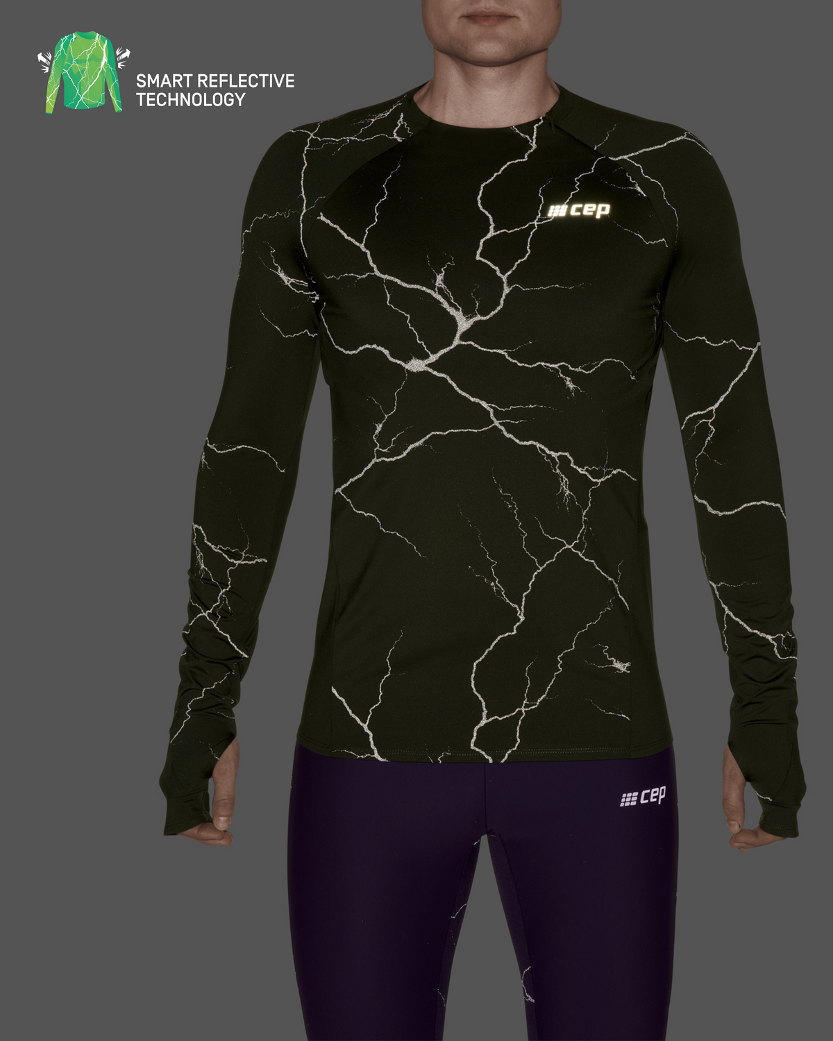 Reflective Long Sleeve Shirt, Men, Dark Green, close-up detail