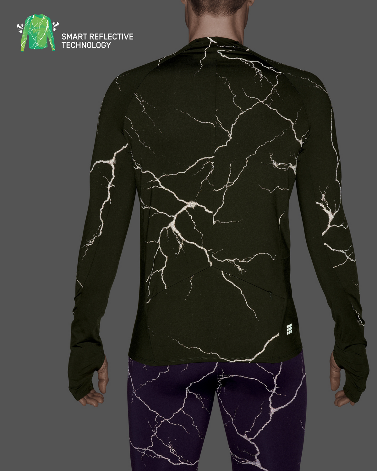 Reflective Long Sleeve Shirt, Men, Dark Green, close-up detail