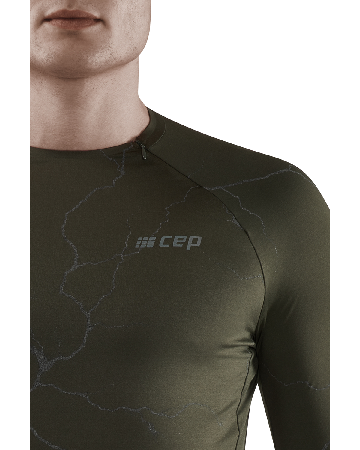 Reflective Long Sleeve Shirt, Men, Dark Green, close-up detail